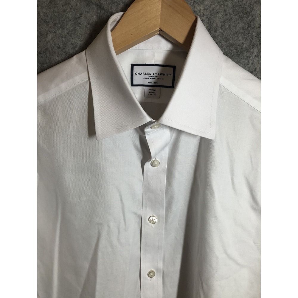 Charles Tyrwhitt Dress Shirt Mens 16 36 White Slim Fit Non-Iron Career Classic